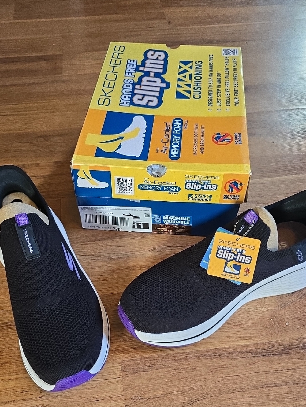 Skechers Black and Purple Slip-On Memory Foam Sneakers
